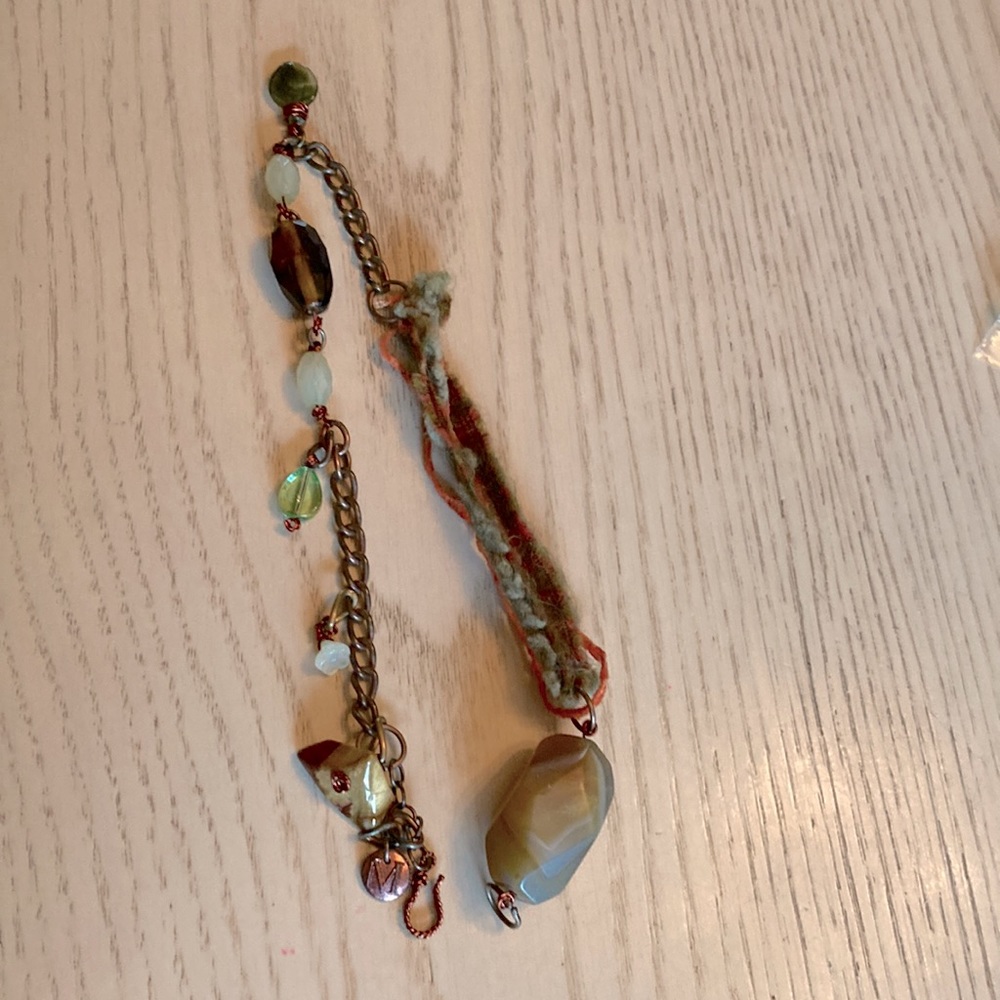 17” handmade chain necklace With beads, stones, & thread